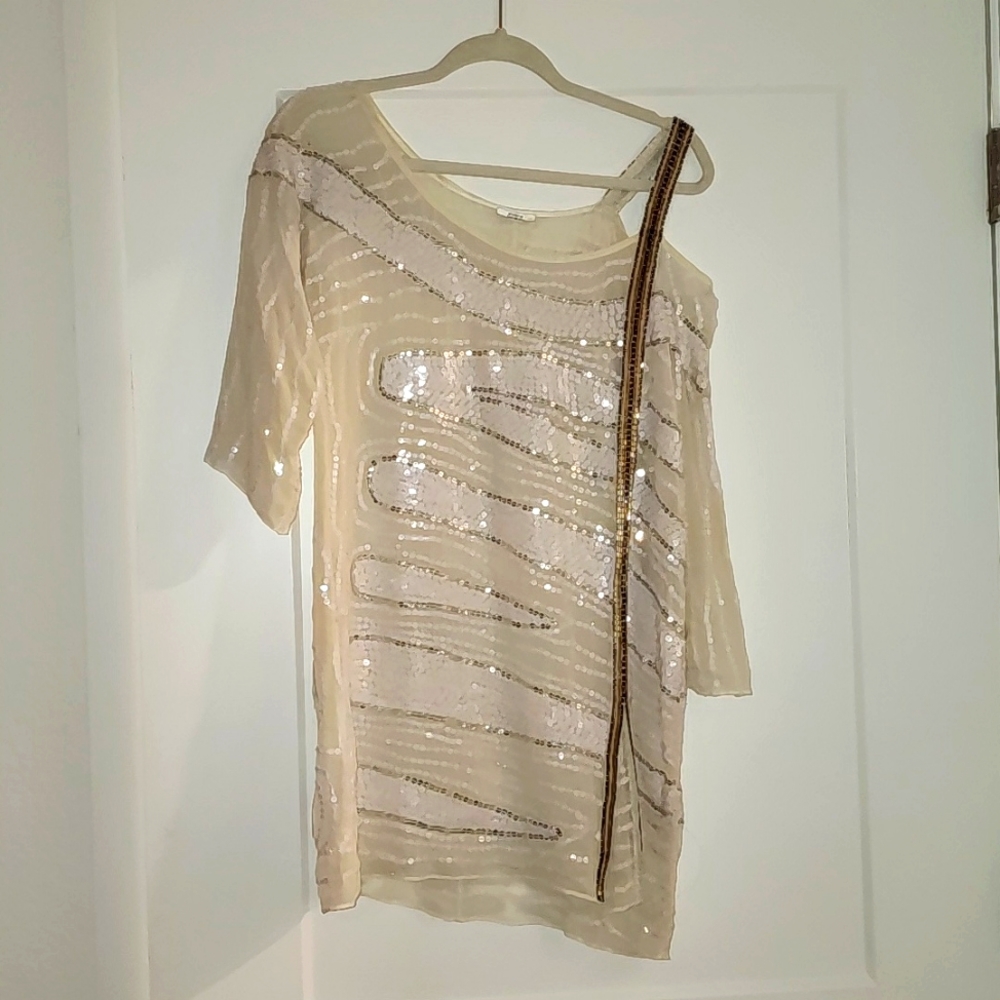 FOLEY SEQUENCE BEADED TUNIC DRESS SHIRT SIZE SMALL